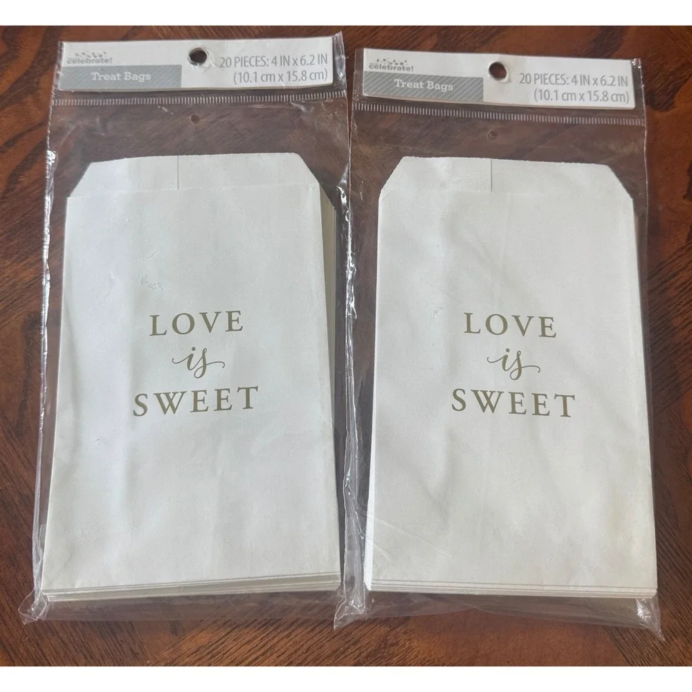 Way to Celebrate Treat Bags White Love Is Sweet Gold 40ct Wedding Favor Bag